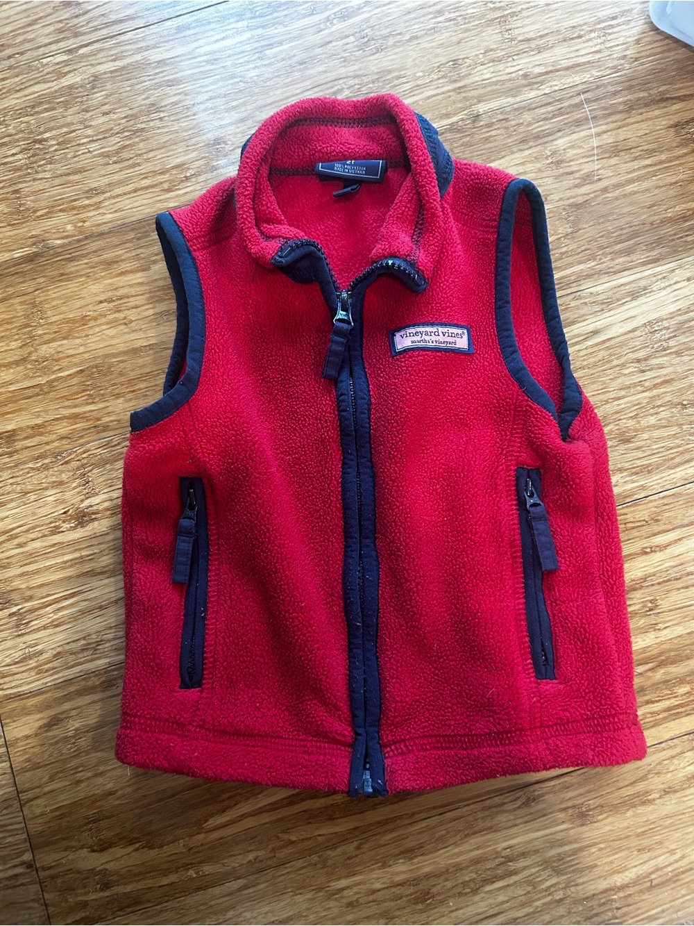 Vineyard Vines Red Fleece Vest with Navy Details